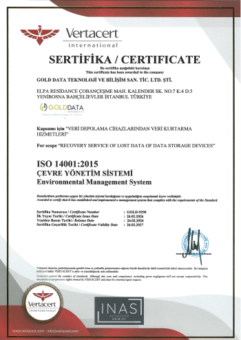 Gold Data ISO 14001:2015 Çevre Yönetim Sistemi Sertifikası 2026-2027